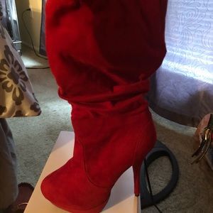 Red platform boots